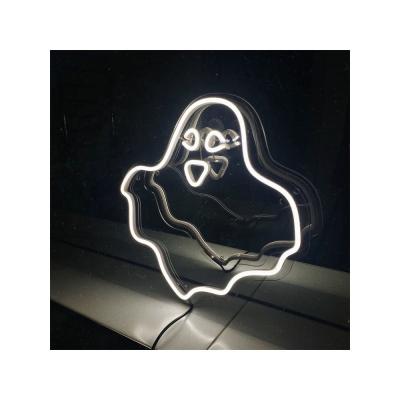 China Indoor Outdoor Drop Shipping Happy Ghost LED Neon Sign Halloween Party Decor Light Acrylic Flexible Electronic Ghost Lamp Gift 14x14Inch for sale