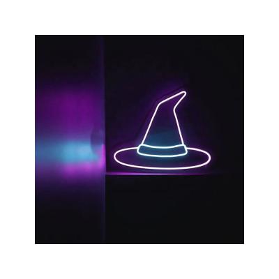 China Outdoor Indoor Witch Hat Led Bar Bedroom Garage Game Room Decor Gift 17x14 Inch Halloween Neon Light Acrylic Neon Sign Plate Flat for sale