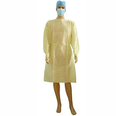 China Elastic Cuff Duffy Or Knitted Yellow Color Customized Medical Disposable Developed Non Woven PP Isolation Gown for sale