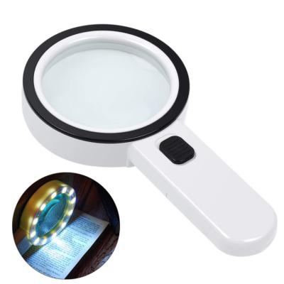 China Led Magnification 12 Lights Magnifier High Magnification Reading Appreciation Glass Magnifier for sale