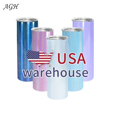 China 20 oz Sublimation Rainbow Glitter Sublimation Lean White Tumbler 20oz USA Warehouse Viable for sale