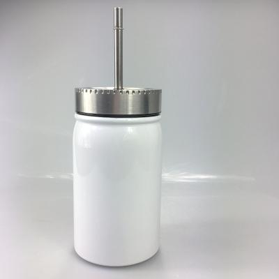 China Sublimation Blanks 500ml Double Wall Stainless Steel Sustainable Mason Jar With Lid And Straw for sale