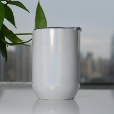 China Supplier Viable Wholesale Straight Metal Mug Sublimation Glitter 12oz Insulated Wine Tumbler Stemless Sublimation With Lid for sale