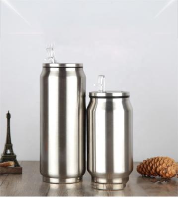 China 12oz 350ml Sustainable Cola Cans Double Wall Vacuum Insulated Stainless Steel Cola Shape Bottle Tumblers With Straw Lid for sale