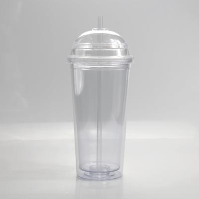 China 2020 Hot Sale Eco-friendly 20oz BPA Free Double Walled Clear Acrylic Plastic Tumbler With Round Arch Lid And Straw for sale