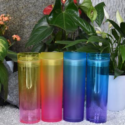 China Wholesale 16oz Sustainable Double Wall Clear Frosted Plastic Acrylic Skinny Water Bottle With Custom Logo Straw Lid BPA Free Eco Friendly for sale