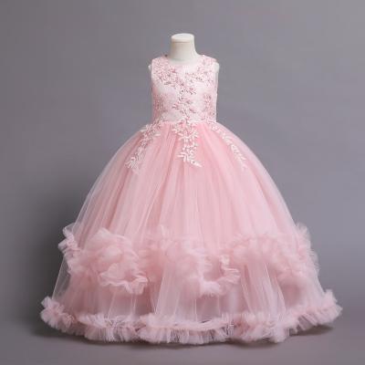 China Regular Little Girl Party Princess Flower Dress Children Tulle Wedding Dress Birthday Children Clothes Long for sale