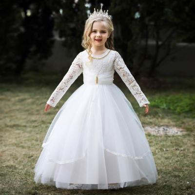 China Long Sleeve Baby Boutique Prom Dress Full Length Lace Long Sleeve Kids Wedding Ball Gown for sale