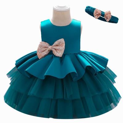 China Big Bow Sleeveless Dress Tutu Party Top Sale Amazon Girl Dress With Flower Babies Solid Ball Gown Dresses 2021 for sale