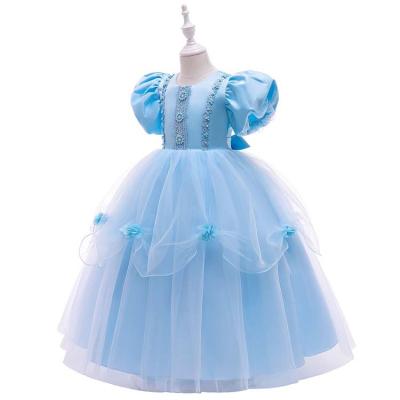 China 2020 Fashion Anti-Static Blue Lace Bow Dress Elegant Party Baby Dresses For Wedding for sale