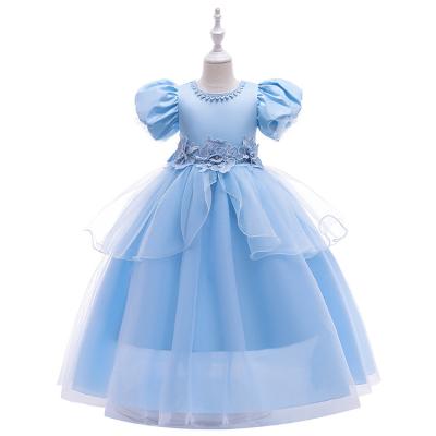 China Anti-static Elegant Ruffle Evening Dress Wedding Lace Up Embroidered Dress Kids for sale