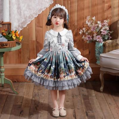 China Anti-Static Autumn Winter Green Velvet Vintage Toddler Baby Dresses Girls Ball Gown Princess Lolita Dress For Kids for sale