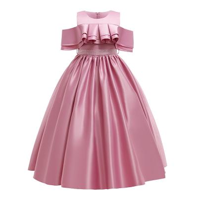 China Large anti-static European and American girls dress leaf lotus one-shoulder dress princess satin fabric long skirt hot diamond skirt for sale