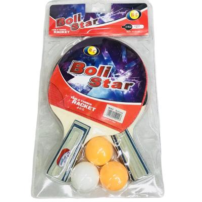 China Durable Promotional Price Strip 2 Double Sided Shots 3 Balls Blister Color Handle Ping Pong Racket Set for sale