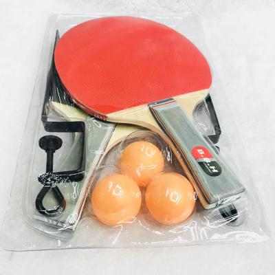 China Durable Two Shot Three Ball Color Handle Plus Glue 7 Cm Board Table Tennis Racket Set With Mesh Frame for sale