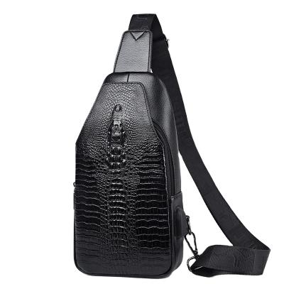 China New Waterproof Men's Large Capacity Crocodile Pattern Casual Crocodile Pattern Soft Leather Chest Bag For Men for sale