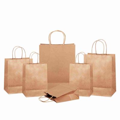 China 110gsm 120gsm Heavy Duty Small Kraft Bags Brown Paper Bags With Handles Bulk for sale