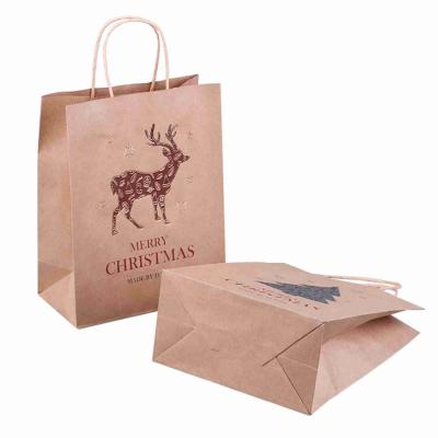 China ROHS Christmas Brown Paper Grocery Bags Bulk Paper Bags With Handles CMYK printing for sale