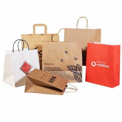 China Take Away Food Recycle Kraft Paper Bags With Handle CMYK Color for sale