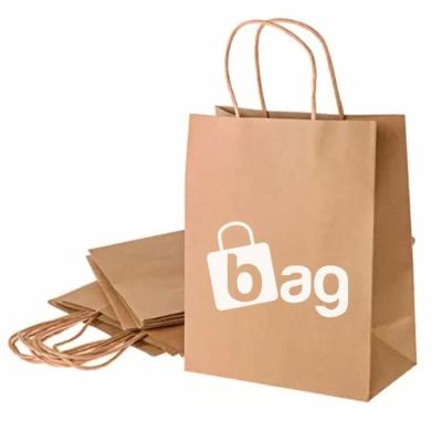 China Food Takeaway Brown Plain Kraft Paper Bags With Twist Handles for sale