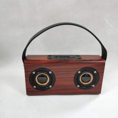 China New Design 2X3inch Wireless Classical Wooden Speaker With PU Belt High Quality Wireless Speaker for sale