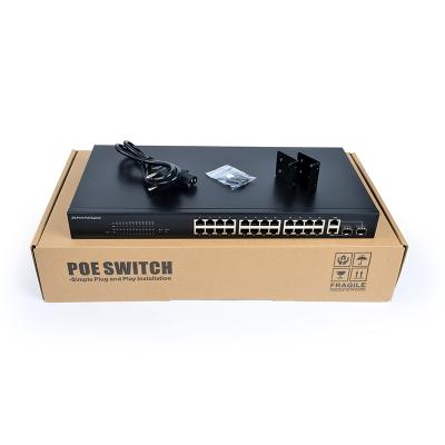 China POE WSP2624GSR IEEE802.3af management webmaster 24 poe port switch on standard 2TP 2SFP uplink poe combo network switch for sale