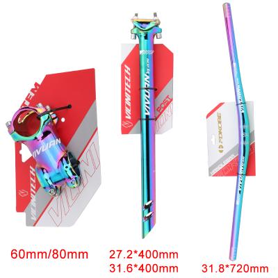 China Mountain Bikes MTB Bicycle Handlebar Set 700mm*31.8mm Colorful Bicycle Seatpost 27.2/31.6*400mm Aluminum Alloy 7 Degree 60mm 80mm Bicycle Stem for sale