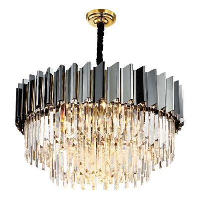 China Matte Black Shiny Gold Contemporary K9 Iron Lighting LED Round Pendant Lights Luxury Chandeliers Lighting Modern Chandelier Crystal for sale