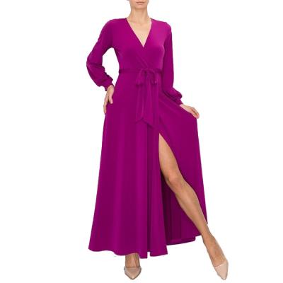 China Breathable Free Color Solid Sleeve Self Tie Long Belted Women Maxi Length Wrap Over Daily Dress for sale