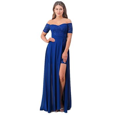 China High Quality Women Washable Even Chiffon Skirt Off-Shoulder Sequin Lace Maxi Dresses for sale