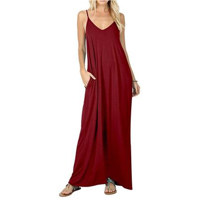 China Beach Sundress Women Breathable V-Neck Strap Plus Size Loose Single Side Long With Pocket Casual Sleeveless Maxi Dress for sale