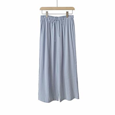 China Breathable Women Unisize Elastic Comfortable Cotton Tencel Ankle Length Waistband Palazzo Wide Leg Pants for sale