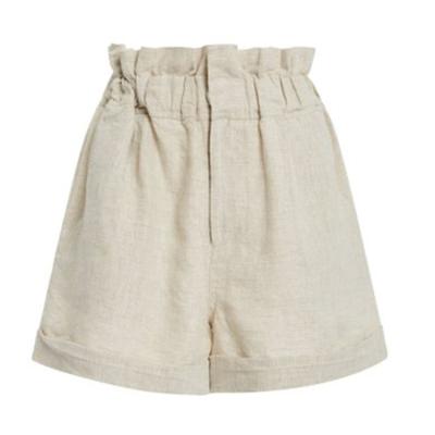 China Sheer Summer Breathable Women Over Sized Paper Bag Side Waist Rise Pockets Casual Canvas Shorts for sale