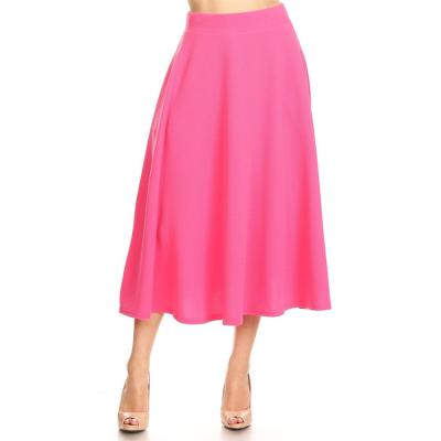 China YUNNES Breathable Customize Solid Colorful Side Pocket Elastic Waist Women Flared Midi Skirts for sale