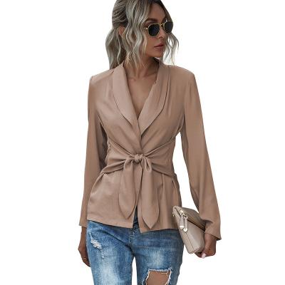 China Breathable Link Front Detail Women Spring Autumn Elegant Slim Fit Long Sleeve Shawl Collar Short Blazer for sale