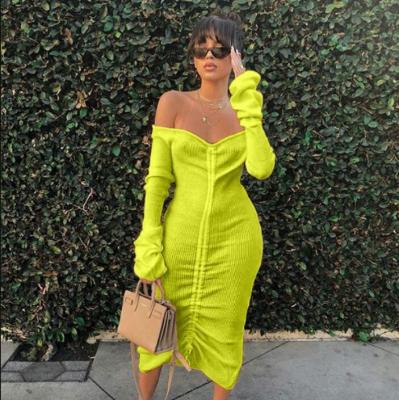 China Breathable Women Dress Off-the-Shoulder Outfits Ladies Neck Long Sleeve Bodycon Slim Full-Emmed Strapless Dressy Dresses for sale