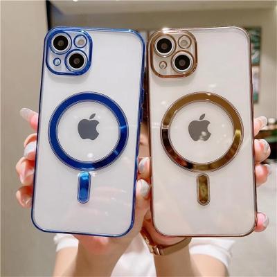 China Luxury Clear Transparent Magnetic Dustproof Phone Case For iPhone 11 13Pro 12 Max Mini Charger Protective Quality Plating TPU for sale