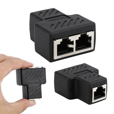 China Coupled Two Network Lines In One Lan Cable Extender Splitter For Internet Connection RJ45 Adapter Ethernet Cable Longer Modular Plug Splitter Universal Coupler 1 2 Contact for sale