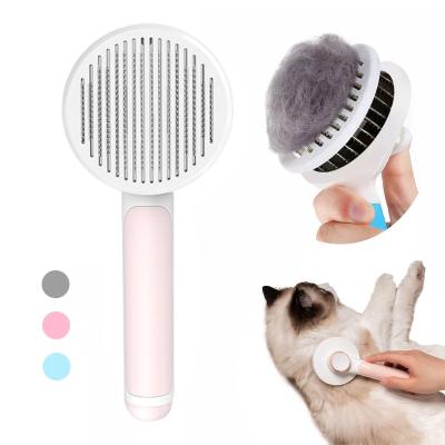 China Sustainable Pet Cat Brush Dog Comb Hair Removes Slicker Pet Hair Comb Self Cleaning Brush For Cats Dogs Removes Messy Hair Cosmetics for sale