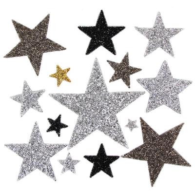 China Fabric Star Rhinestone Sequin Patches Iron On Bling Embroidered Patch Leather Labels Custom Logo Label For Clothes for sale