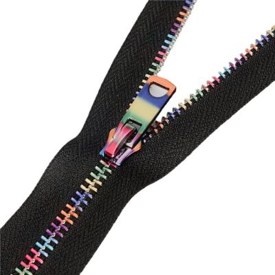 China New Arrival5# galaxy cogs of automatic lock with starry sky fabric for bag making with rainbow zipper tape for sale