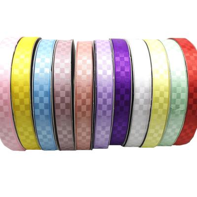 China Another 5 Yards 15mm Lattice Pattern Satin Ribbon For Flower Gift Wrapping Wedding DIY Decoration for sale