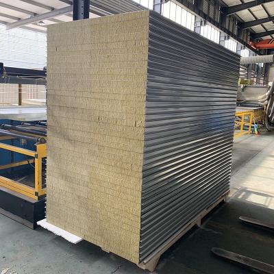 China Easy Installation Metal Partition Wall Panel Walls Panel Warehouse Soundproof Rock Wool Insulated Sandwich Panel for sale