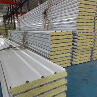 China Easy Installation Color Steel Metal Sandwich Panel Wholesale Price Board Insulated Rock Wool Wall Roof Sandwich Panels for sale