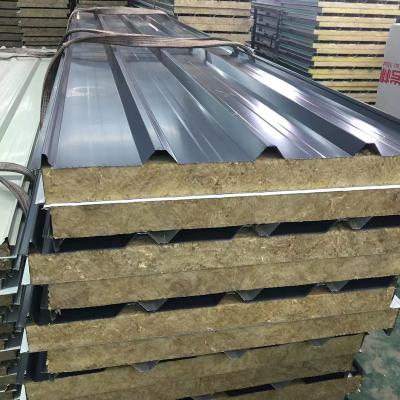 China Easy Installation Factory Directly Sales Fireproof Insulated Roofing Sandwich Panel Roof Tile Rock Wool Sandwich Roof Panels for sale