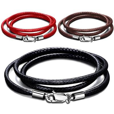 China Punk 3mm 4mm 5mm Leather Braided Clasp Rope Black Rope Lasso Necklace For Man Woman for sale