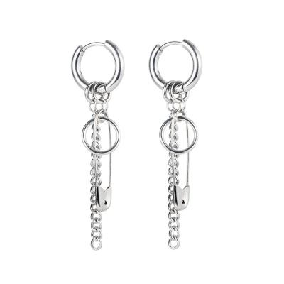 China Hot Selling Trendy Fashion Earrings Stainless Steel Earring With Chain And Pin Charms For Men And Women for sale