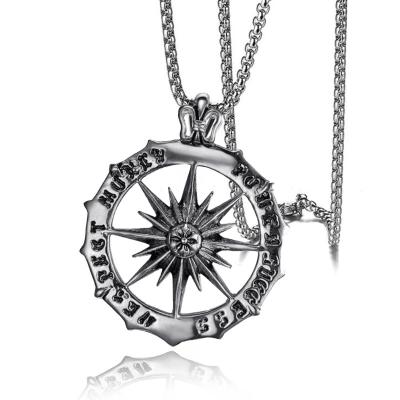 China Stainless Steel English Men's Hiphop New Trend The Sun Compass Pendant Necklace for sale