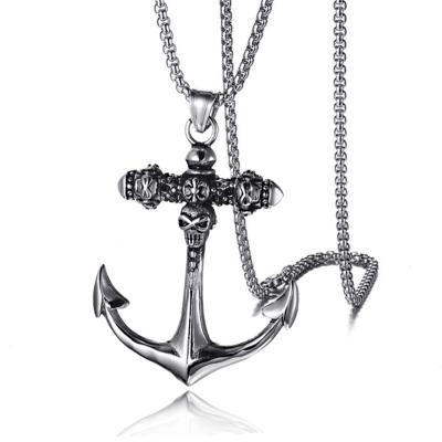 China Hip Hop Vintage Black Stainless Steel Anchor Link Necklace Mens Punk Cool Engraved Necklace for sale