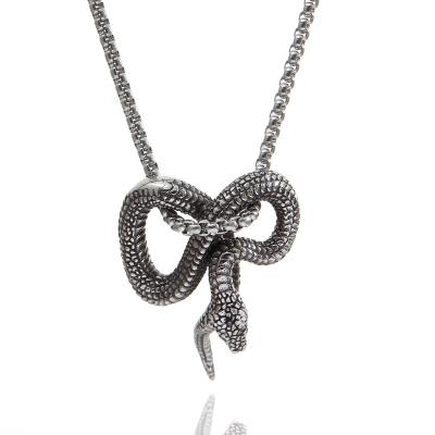 China Hiphop Hip Hop Vintage Jewelry Stainless Steel Snake Pendant Necklace Men for sale